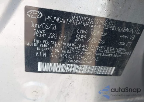 2018 Hyundai Elantra Sel from USA, damaged, VIN 5NPD84LF3JH374205